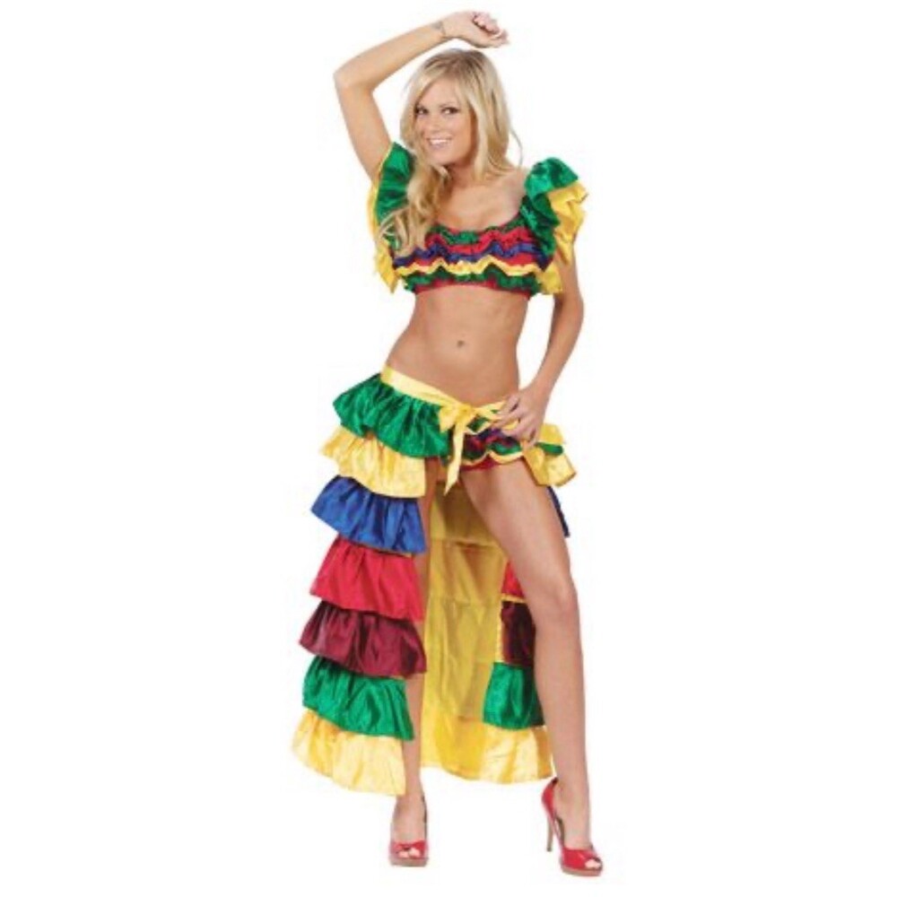 Womens Samba Carnival Costume Set Size S Multicolor Ruffle Crop Top Skirt